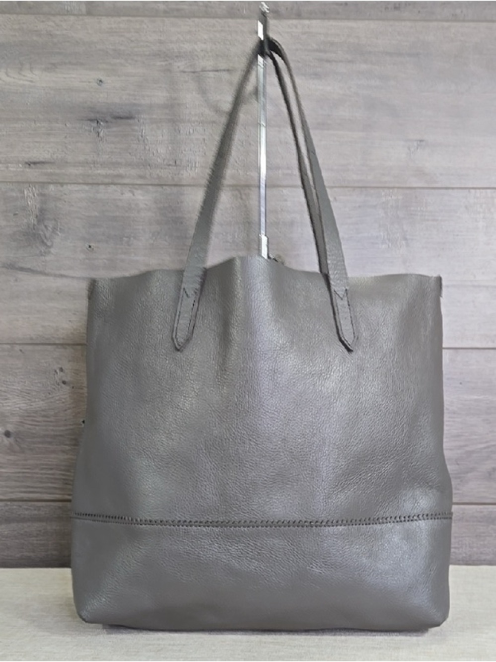 J Crew Gray Textured Leather Tote Bag